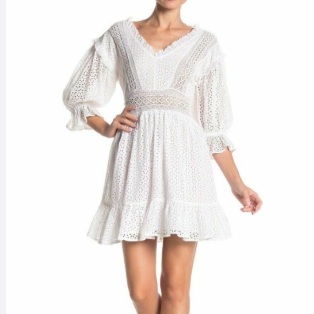 New Love Sam Vivienne Lace Eyelet Mini Dress Ruffles White size Medium